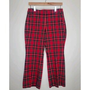 J.Crew Womens Pants Red Tartan Plaid‎ 8P Kelsey Pant Flair Leg Eurostyle Preppy